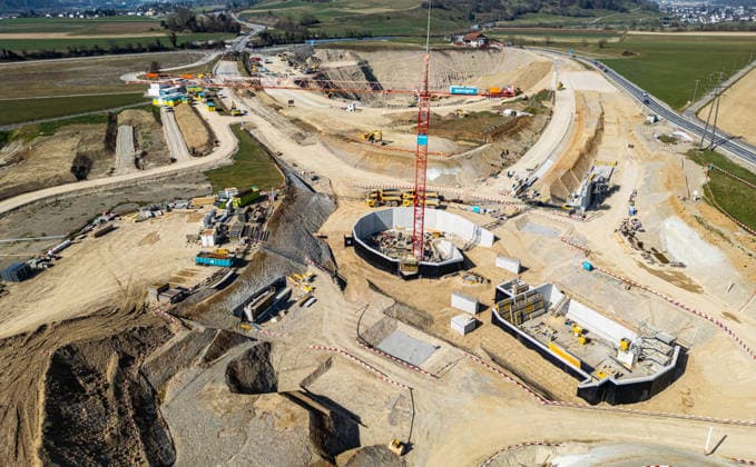 Drone footage of the major infrastructure construction site in G Glattfelden, Switzerland, 9th Mar 2025: Drone footage of the major construction site at the Chrüzstrasse roundabout. The expansion of Schaffhauserstrasse in the Zurich lowlands shows the current construction progress and the future traffic flow from above. *** Drone footage of the major infrastructure construction site in G Glattfelden, Switzerland, March 9, 2025. Drone footage of the major construction site at the Chrüzstrasse roundabout. The expansion of Schaffhauserstrasse in the Zurich lowlands shows the current construction progress and the future traffic flow from above.,detected_source_language Copyright: xAndreasxHaasx