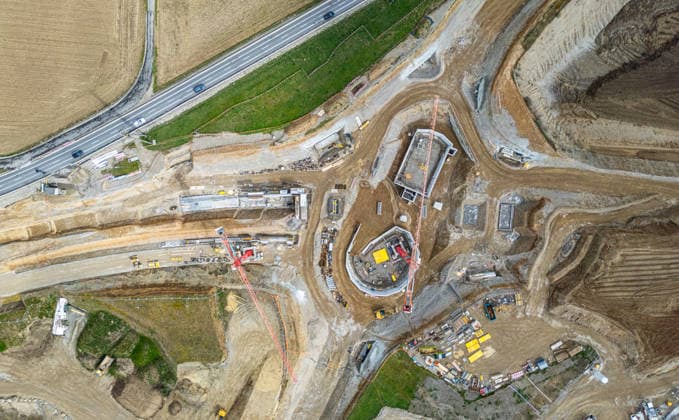 Drone footage of the major infrastructure construction site in G Glattfelden, Switzerland, 23rd Mar 2025: Drone footage of the major construction site at the Chrüzstrasse roundabout. The expansion of Schaffhauserstrasse in the Zurich lowlands shows the current construction progress and the future traffic flow from above. *** Drone footage of the major infrastructure construction site in G Glattfelden, Switzerland, March 23, 2025. Drone footage of the major construction site at the Chrüzstrasse roundabout. The expansion of Schaffhauserstrasse in the Zurich lowlands shows the current construction progress and the future traffic flow from above.,detected_source_language Copyright: xAndreasxHaasx