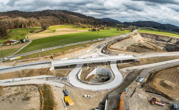 Drone footage of the major infrastructure construction site in G Glattfelden, Switzerland, 1st Mar 2026: Drone footage of the major construction site at the Chrüzstrasse roundabout. The expansion of Schaffhauserstrasse in the Zurich lowlands shows the current construction progress and the future traffic flow from above. *** Drone footage of the major infrastructure construction site in G Glattfelden, Switzerland, March 1, 2026. Drone footage of the major construction site at the Chrüzstrasse roundabout. The expansion of Schaffhauserstrasse in the Zurich lowlands shows the current construction progress and the future traffic flow from above.,detected_source_language Copyright: xAndreasxHaasx