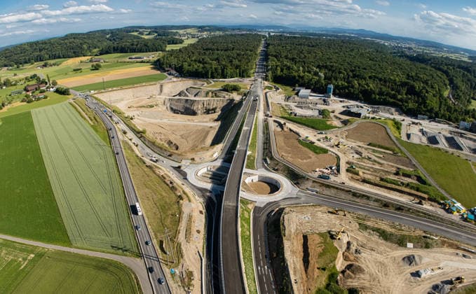 Drone footage of the major infrastructure construction site in G Glattfelden, Switzerland, 7th Jun 2025: Drone footage of the major construction site at the Chrüzstrasse roundabout. The expansion of Schaffhauserstrasse in the Zurich lowlands shows the current construction progress and the future traffic flow from above. *** Drone footage of the major infrastructure construction site in G Glattfelden, Switzerland, June 7, 2025. Drone footage of the major construction site at the Chrüzstrasse roundabout. The expansion of Schaffhauserstrasse in the Zurich lowlands shows the current construction progress and the future traffic flow from above.,detected_source_language Copyright: xAndreasxHaasx