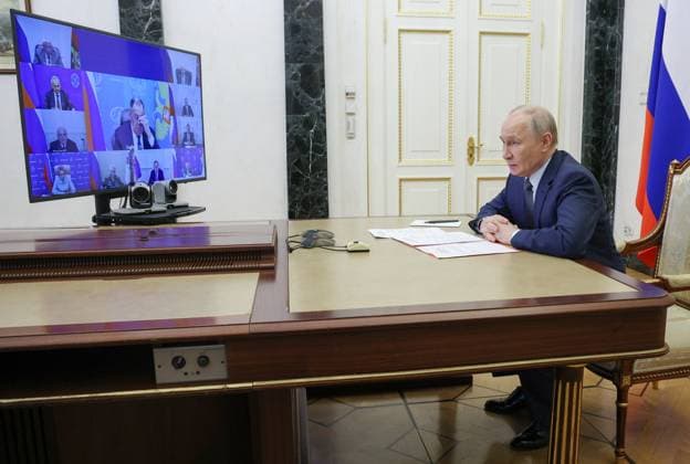 Russia Putin Security Council 9191781 19.06.2026 Russian President Vladimir Putin chairs a meeting with members of the Security Council via videoconference at the Kremlin in Moscow, Russia. Vyacheslav Prokofyev Sputnik Moscow Russia  Copyright: xVyacheslavxProkofyevx