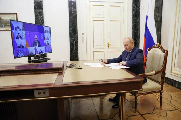 Russia Putin Security Council 9191783 19.06.2026 Russian President Vladimir Putin chairs a meeting with members of the Security Council via videoconference at the Kremlin in Moscow, Russia. Vyacheslav Prokofyev Sputnik Moscow Russia  Copyright: xVyacheslavxProkofyevx