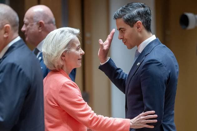 BRUSSELS - Prime Minister Rob Jetten and President of the European Council Ursula Von Der Leyen during the second day of the European Council. The leaders of the EU countries are meeting to discuss, among other things, Ukraine and the Middle East. JONAS ROOSENS ANP netherlands out - belgium out  Copyright: xx x561422206x originalFilename: 561422206.jpg