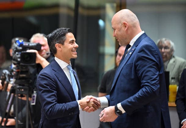 European Union Leaders’ Summit in Brussels BRUSSELS, BELGIUM - JUNE 19: Dutch Prime Minister Rob Jetten (L) and Latvian Prime Minister Andris Kulbergs (R) attend the European Union (EU) Leaders’ Summit continues on its second day in Brussels, the capital of Belgium, on June 19, 2026. Dursun Aydemir Anadolu Brussels Belgium. Editorial use only. Please get in touch for any other usage.  Copyright: x2026xAnadoluxDursunxAydemirx