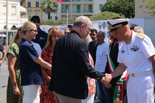 IPA85851128 - Viareggio: Prince Albert of Monaco and Princess Charlene at The Crossing, the water bike challenge organized by the Princess s Foundation, which starts in Viareggio and ends in Monaco  Copyright: xIacopoxGianninix xx 85851128