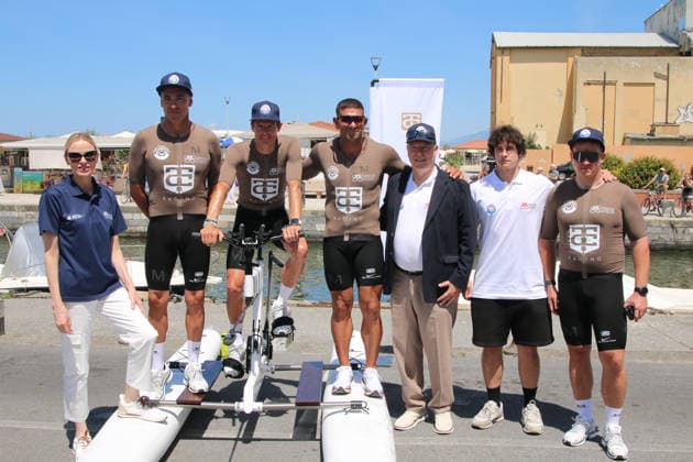IPA85851098 - Viareggio: Prince Albert of Monaco and Princess Charlene at The Crossing, the water bike challenge organized by the Princess s Foundation, which starts in Viareggio and ends in Monaco  Copyright: xIacopoxGianninix xx 85851098