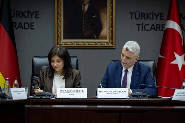 6th Term Meeting of the Turkiye-Germany JETCO held in Ankara ANKARA, TURKIYE - JUNE 19: Turkish Minister of Trade Omer Bolat (R) and German Minister for Economic Affairs and Energy Katherina Reiche (L) attend the 6th Term of the Turkiye-Germany Joint Economic and Trade Commission (JETCO) and roundtable meetings with business representatives from both countries, at the Turkish Ministry of Trade in Ankara, Turkiye, on June 19, 2026. Didem Mente Anadolu Ankara Turkey. Editorial use only. Please get in touch for any other usage.  Copyright: x2026xAnadoluxDidemxMentex