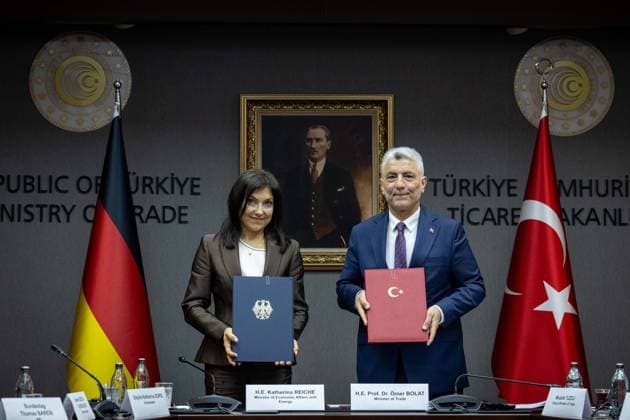 6th Term Meeting of the Turkiye-Germany JETCO held in Ankara ANKARA, TURKIYE - JUNE 19: Turkish Minister of Trade Omer Bolat (R) and German Minister for Economic Affairs and Energy Katherina Reiche (L) attend the 6th Term of the Turkiye-Germany Joint Economic and Trade Commission (JETCO) and roundtable meetings with business representatives from both countries, at the Turkish Ministry of Trade in Ankara, Turkiye, on June 19, 2026. Didem Mente Anadolu Ankara Turkey. Editorial use only. Please get in touch for any other usage.  Copyright: x2026xAnadoluxDidemxMentex