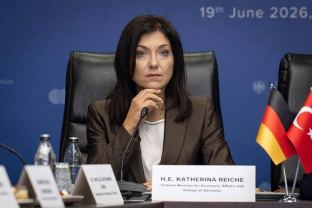 6th Term Meeting of the Turkiye-Germany JETCO held in Ankara ANKARA, TURKIYE - JUNE 19: Turkish Minister of Trade Omer Bolat (not seen) and German Minister for Economic Affairs and Energy Katherina Reiche attend the 6th Term of the Turkiye-Germany Joint Economic and Trade Commission (JETCO) and roundtable meetings with business representatives from both countries, at the Turkish Ministry of Trade in Ankara, Turkiye, on June 19, 2026. Didem Mente Anadolu Ankara Turkey. Editorial use only. Please get in touch for any other usage.  Copyright: x2026xAnadoluxDidemxMentex