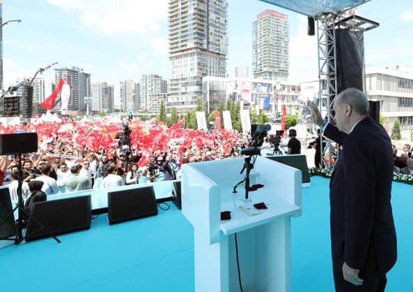 Turkish President Recep Tayyip Erdogan ISTANBUL, TURKIYE - JUNE 19: (----EDITORIAL USE ONLY - MANDATORY CREDIT - TURKISH PRESIDENCY MUSTAFA KAMACI HANDOUT - NO MARKETING NO ADVERTISING CAMPAIGNS - DISTRIBUTED AS A SERVICE TO CLIENTS----) Turkish President Recep Tayyip Erdogan makes a speech during the opening ceremony of Halkali-Istanbul Airport Metro Line at Kayasehir Metro Station in Istanbul, Turkiye on June 19, 2026. TCCB Mustafa Kamaci Anadolu Istanbul Turkey. Editorial use only. Please get in touch for any other usage.  Copyright: x2026xAnadoluxTCCBx xMustafaxKamacix