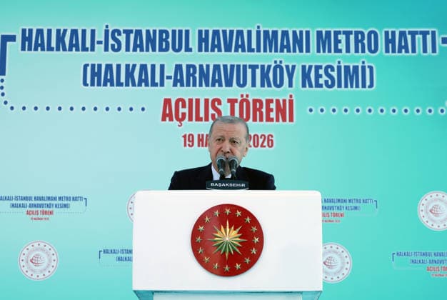 Turkish President Recep Tayyip Erdogan ISTANBUL, TURKIYE - JUNE 19: (----EDITORIAL USE ONLY - MANDATORY CREDIT - TURKISH PRESIDENCY MUSTAFA KAMACI HANDOUT - NO MARKETING NO ADVERTISING CAMPAIGNS - DISTRIBUTED AS A SERVICE TO CLIENTS----) Turkish President Recep Tayyip Erdogan speaks during the Opening Ceremony of Halkali-Istanbul Airport Metro Line at the Kayasehir Metro Station, in Istanbul, Turkiye, on June 19, 2026. Turkish Presidency Mustafa Kamaci Handout Anadolu Istanbul Turkey. Editorial use only. Please get in touch for any other usage.  Copyright: x2026xAnadoluxTurkishxPresidencyx xMustafaxKamacix xHandoutx