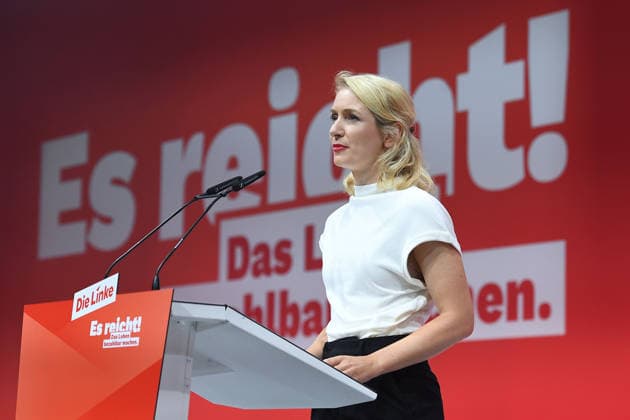 10. Bundesparteitag der Partei Die Linke am 19.06.2026 in der Metropolis Halle in Potsdam Ines Schwerdtner ( Parteivorsitzende Die Linke ) *** 10th National Party Convention of Die Linke on June 19, 2026, at the Metropolis Halle in Potsdam; Ines Schwerdtner, Party Chair of Die Linke,detected_source_language xRx