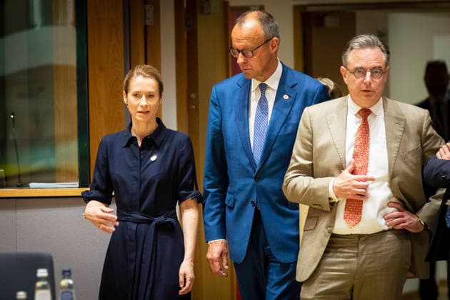 Kaja Kallas and Friedrich Merz. European heads of state gathered on the second day of the European summit in the Belgian capital. - 19 06 2026 - Belgium Brussels Brussels -  NicolasxLandemardx xLexPictorium LePictorium_0336761