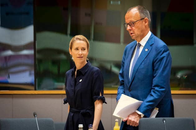 Kaja Kallas and Friedrich Merz. European heads of state gathered on the second day of the European summit in the Belgian capital. - 19 06 2026 - Belgium Brussels Brussels -  NicolasxLandemardx xLexPictorium LePictorium_0336762