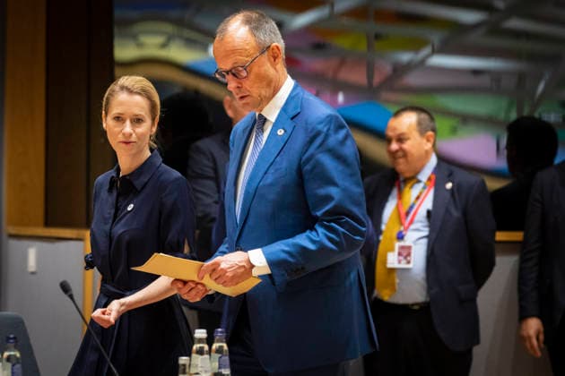Kaja Kallas and Friedrich Merz. European heads of state gathered on the second day of the European summit in the Belgian capital. - 19 06 2026 - Belgium Brussels Brussels -  NicolasxLandemardx xLexPictorium LePictorium_0336764