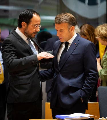 Nikos Christoulides and Emmanuel Macron. European heads of state gathered on the second day of the European summit in the Belgian capital. - 19 06 2026 - Belgium Brussels Brussels -  NicolasxLandemardx xLexPictorium LePictorium_0336797