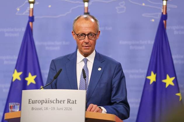 News Bilder des Tages Brüssel, Belgien, 19.06.2026: Europa-Gebäude: EU-Gipfel: Bundeskanzler Friedrich Merz (CDU) auf einer Pressekonferenz zum Abschluss am Freitagnachmittag. *** Brussels, Belgium, June 19, 2026, at the Europa Building during the EU Summit Copyright: xdtsxNachrichtenagenturx dts_124066