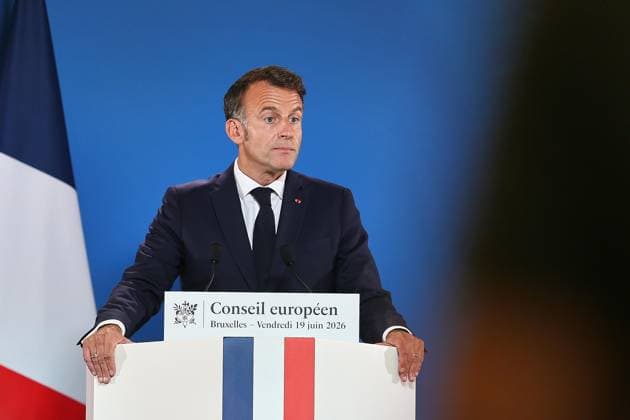 News Bilder des Tages Brüssel, Belgien, 19.06.2026: Europa-Gebäude: EU-Gipfel: Frankreichs Präsident Emmanuel Macron auf einer Pressekonferenz zum Abschluss am Freitagnachmittag. *** Brussels, Belgium, June 19, 2026, at the Europa Building during the EU Summit Copyright: xdtsxNachrichtenagenturx dts_124077