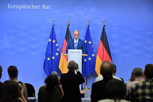 German Chancellor Merz holds press conference after EU Summit BRUSSELS, BELGIUM - JUNE 19: German Chancellor Friedrich Merz holds a press conference after the European Union Leaders Summit in Brussels, Belgium on June 19, 2026. Dursun Aydemir Anadolu Brussels Belgium. Editorial use only. Please get in touch for any other usage.  Copyright: x2026xAnadoluxDursunxAydemirx