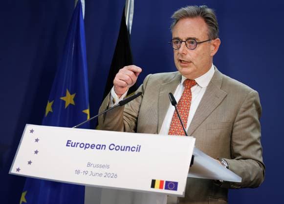 Belgian Prime Minister Bart De Wever answers questions during a press conference after a European Council Summit, Friday 19 June 2026, at the Council of the European Union, in Brussels.  BENOITxDOPPAGNE 178287440