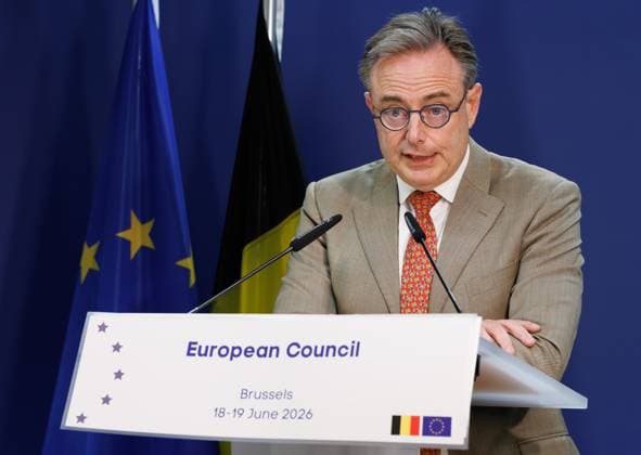 Belgian Prime Minister Bart De Wever answers questions during a press conference after a European Council Summit, Friday 19 June 2026, at the Council of the European Union, in Brussels.  BENOITxDOPPAGNE 178288190