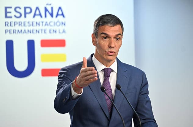 Spanish Prime Minister Pedro Sanchez Perez-Castejon BRUSSELS, BELGIUM - JUNE 19: Spanish Prime Minister Pedro Sanchez Perez-Castejon held a press conference following the European Union (EU) Leaders Summit in Brussels, Belgium on June 19, 2026. Dursun Aydemir Anadolu Brussels Belgium. Editorial use only. Please get in touch for any other usage.  Copyright: x2026xAnadoluxDursunxAydemirx