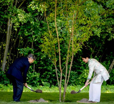 19-06-2026 Amsterdam Emperor Naruhito of Japan and Empress Masako planting a cherry tree in the Blossom Park in the Amsterdam Forest on the 3rd and last day of the 3 day statevisit to the Netherlands. Â  Copyright: xPPEx