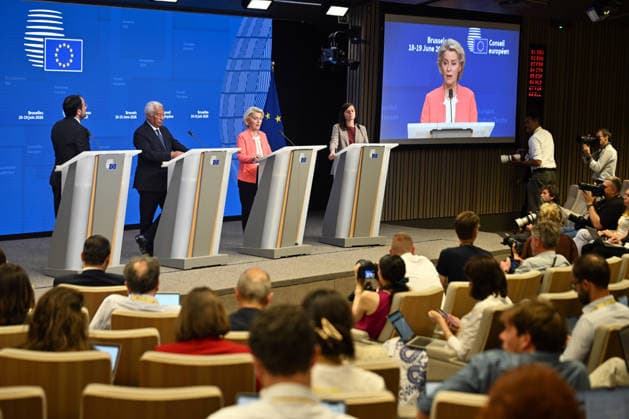 EU leaders meeting in Brussels BRUSSELS, BELGIUM - JUNE 19: European Commission President Ursula von der Leyen, European Council President Antonio Costa, andLeader of the Government of the Republic of Cyprus and President of the EU Council Nikos Hristodulidis, hold a joint press conference following the European Union (EU) Leaders’ Summit in Brussels, Belgium on June 19, 2026. Dursun Aydemir Anadolu Brussels Belgium. Editorial use only. Please get in touch for any other usage.  Copyright: x2026xAnadoluxDursunxAydemirx