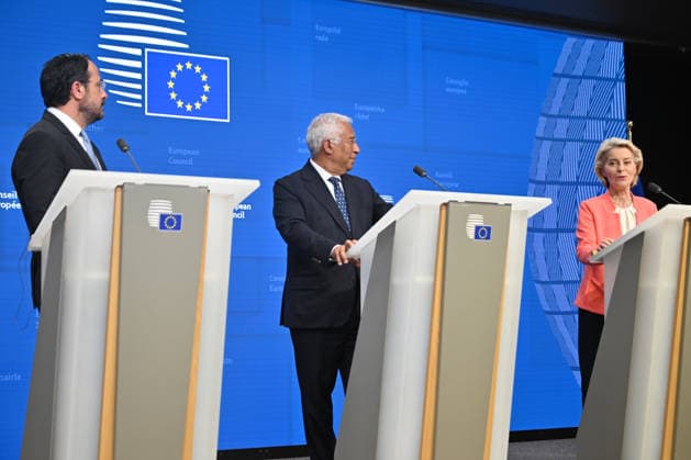 EU leaders meeting in Brussels BRUSSELS, BELGIUM - JUNE 19: European Commission President Ursula von der Leyen, European Council President Antonio Costa, andLeader of the Government of the Republic of Cyprus and President of the EU Council Nikos Hristodulidis, hold a joint press conference following the European Union (EU) Leaders’ Summit in Brussels, Belgium on June 19, 2026. Dursun Aydemir Anadolu Brussels Belgium. Editorial use only. Please get in touch for any other usage.  Copyright: x2026xAnadoluxDursunxAydemirx