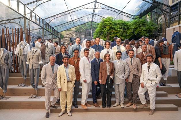 IPA85866395 - Milan, Milan Men™s Fashion Week Spring Summer 2027 - Men™s Fashion, Spring Summer 2027 - Brunello Cuccinelli™s presentation - Pictured: Carolina Cuccinelli with the models  Copyright: xRiccardoxGIordanox xRiccardoxGiordanox 85866395