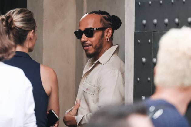 IPA85867457 - Milan, Milan Fashion Week Menswear Spring Summer 2027 - Men s Fashion, Spring Summer 2027 - Ralph Lauren Fashion Show, June 19, 2026 - Guests arriving. Pictured: Lewis Hamilton (Ferrari F1 driver)  Copyright: xAlessandroxBremecx xx 85867457