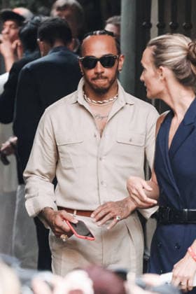 IPA85867459 - Milan, Milan Fashion Week Menswear Spring Summer 2027 - Men s Fashion, Spring Summer 2027 - Ralph Lauren Fashion Show, June 19, 2026 - Guests arriving. Pictured: Lewis Hamilton (Ferrari F1 driver)  Copyright: xAlessandroxBremecx xx 85867459