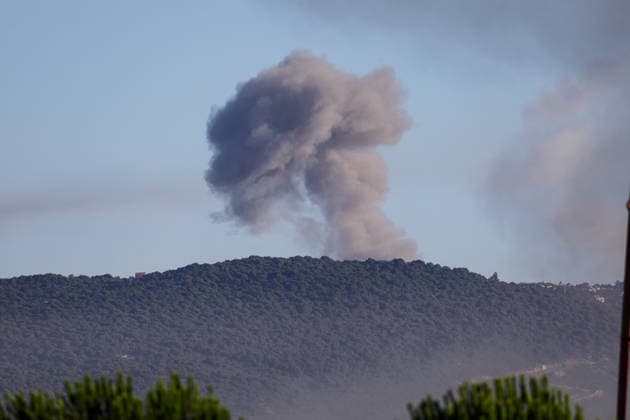 Israel continues strikes on southern Lebanon despite U.S.-Iran agreement NABATIEH, LEBANON - JUNE 20: Smoke rises from the town of Shweikin and the Ali al-Tahir hill area in the Nabatieh Governorate of southern Lebanon following Israeli airstrikes on June 20, 2026. The attacks were carried out despite the U.S.-Iran agreement. Ramiz Dallah Anadolu Nabatieh Lebanon. Editorial use only. Please get in touch for any other usage.  Copyright: x2026xAnadoluxRamizxDallahx