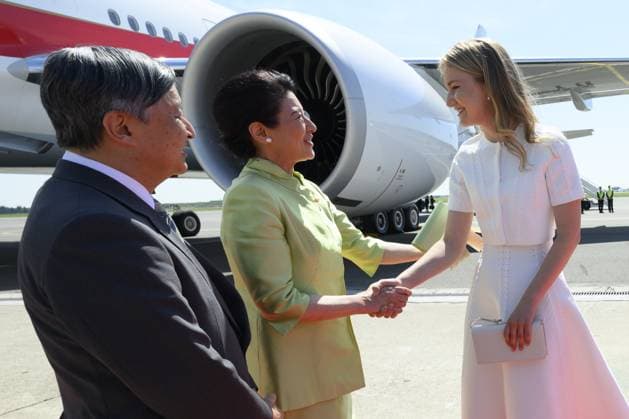 Crown Princess Elisabeth welcomes Japanese Emperor Naruhito and Japanese Empress Masako upon the arrival at Melsbroek military airport for an official state visit of the Japanese Emperor and Empress to Belgium, on Saturday 20 June 2026, in Brussels. The Emperor and Empress of Japan visit Belgium from June 20-25.  POOLxPHILIPxREYNAERS 178446371