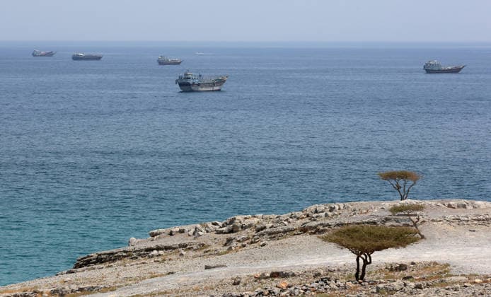 (260620) -- KHASAB, June 20, 2026 -- This photo taken on June 20, 2026 shows the Strait of Hormuz near Khasab, a small town in northern Oman. ) OMAN-KHASAB-STRAIT OF HORMUZ WenxXinnian 