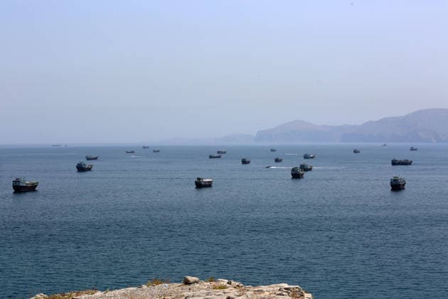(260620) -- KHASAB, June 20, 2026 -- This photo taken on June 20, 2026 shows the Strait of Hormuz near Khasab, a small town in northern Oman. ) OMAN-KHASAB-STRAIT OF HORMUZ WenxXinnian 