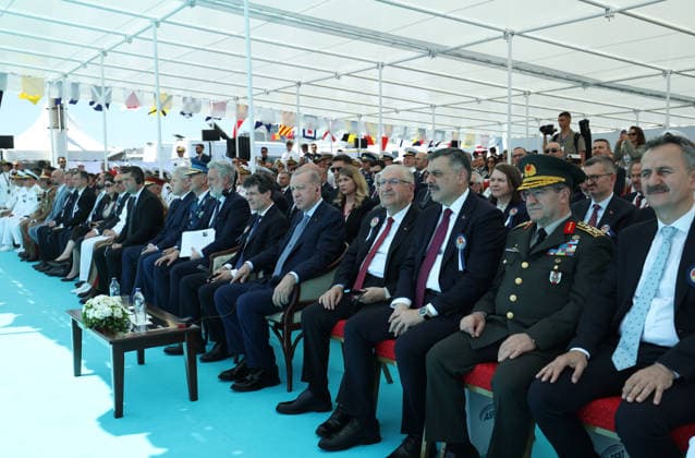 Turkish President Recep Tayyip Erdogan ISTANBUL, TURKIYE - JUNE 20: (----EDITORIAL USE ONLY - MANDATORY CREDIT - TURKISH PRESIDENCY MUSTAFA KAMACI HANDOUT - NO MARKETING NO ADVERTISING CAMPAIGNS - DISTRIBUTED AS A SERVICE TO CLIENTS----) Turkish President Recep Tayyip Erdogan and the Romanian President Nicusor Dan attend the Ceremony for Delivery of Cam. Roman Offshore Patrol Vessel to Romanian Naval Forces, and for Commissioning and Flag-Raising of Turkish Naval Forces’ Platforms at Istanbul Shipyard Command in Istanbul, Turkiye on June 20, 2026. TUR Presidency Mustafa Kamaci Anadolu Istanbul Turkey. Editorial use only. Please get in touch for any other usage.  Copyright: x2026xAnadoluxTURxPresidencyx xMustafaxKamacix