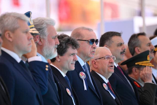 Turkish President Recep Tayyip Erdogan ISTANBUL, TURKIYE - JUNE 20: Turkish President Recep Tayyip Erdogan and the Romanian President Nicusor Dan attend the Ceremony for Delivery of Cam. Roman Offshore Patrol Vessel to Romanian Naval Forces, and for Commissioning and Flag-Raising of Turkish Naval Forces’ Platforms at Istanbul Shipyard Command in Istanbul, Turkiye on June 20, 2026. Arif Hudaverdi Yaman Anadolu Istanbul Turkey. Editorial use only. Please get in touch for any other usage.  Copyright: x2026xAnadoluxArifxHudaverdixYamanx