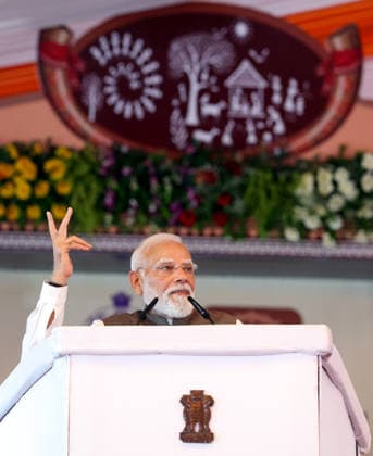2nd Anniversary programme of the BJP Government in Odisha Mayurbhanj Odisha , Jun 20 (ANI): Prime Minister Narendra Modi addresses the second-anniversary programme of the BJP-led Odisha government at Rairangpur, Mayurbhanj, on Saturday. (DPR PMO ANI Photo) Mayurbhanj Odisha India Copyright: xANIx ANI_20260620333