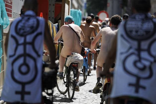 The Cyclonudista World Naked Bike Ride pictured in Brussels, Saturday 20 June 2026. The initiative, celebrating it s 20th edition, wants to lobby for cycling safety, the environment and bodily freedom.  NICOLASxMAETERLINCK 178461909