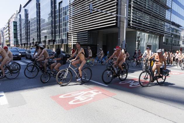 The Cyclonudista World Naked Bike Ride pictured in Brussels, Saturday 20 June 2026. The initiative, celebrating it s 20th edition, wants to lobby for cycling safety, the environment and bodily freedom.  NICOLASxMAETERLINCK 178461937