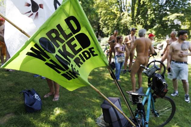 The Cyclonudista World Naked Bike Ride pictured in Brussels, Saturday 20 June 2026. The initiative, celebrating it s 20th edition, wants to lobby for cycling safety, the environment and bodily freedom.  NICOLASxMAETERLINCK 178461971