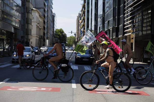 The Cyclonudista World Naked Bike Ride pictured in Brussels, Saturday 20 June 2026. The initiative, celebrating it s 20th edition, wants to lobby for cycling safety, the environment and bodily freedom.  NICOLASxMAETERLINCK 178461989