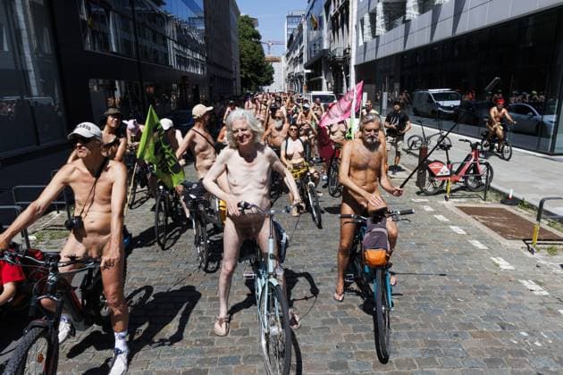 The Cyclonudista World Naked Bike Ride pictured in Brussels, Saturday 20 June 2026. The initiative, celebrating it s 20th edition, wants to lobby for cycling safety, the environment and bodily freedom.  NICOLASxMAETERLINCK 178461995