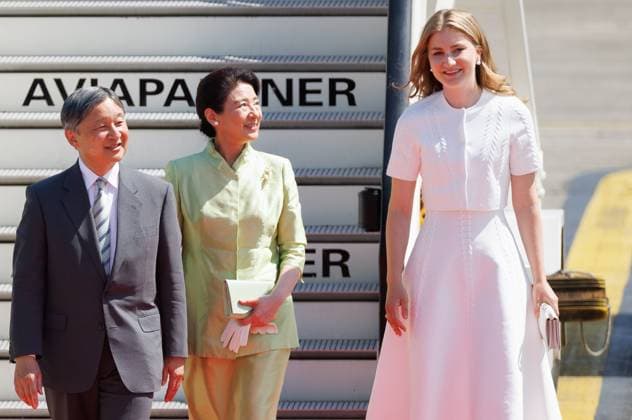 State Visit Of The Emperor And The Empress Of Japan To Belgium Japanese Emperor Naruhito, Japanese Empress Masako and Crown Princess Elisabeth pictured during the arrival at Melsbroek military airport for an official state visit of the Japanese Emperor and Empress to Belgium, on Saturday 20 June 2026, in Brussels. The Emperor and Empress of Japan visit Belgium from June 20-25. BELGA PHOTO BENOIT DOPPAGNE Melsbroek Belgium  Copyright: xBenoitxDoppagnex
