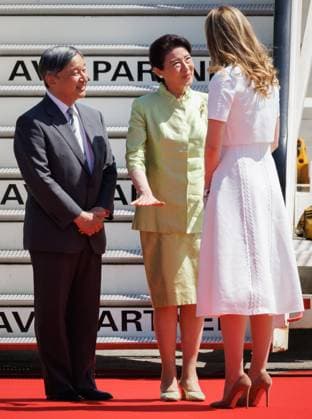 State Visit Of The Emperor And The Empress Of Japan To Belgium Japanese Emperor Naruhito, Japanese Empress Masako and Crown Princess Elisabeth pictured during the arrival at Melsbroek military airport for an official state visit of the Japanese Emperor and Empress to Belgium, on Saturday 20 June 2026, in Brussels. The Emperor and Empress of Japan visit Belgium from June 20-25. BELGA PHOTO BENOIT DOPPAGNE Melsbroek Belgium  Copyright: xBenoitxDoppagnex