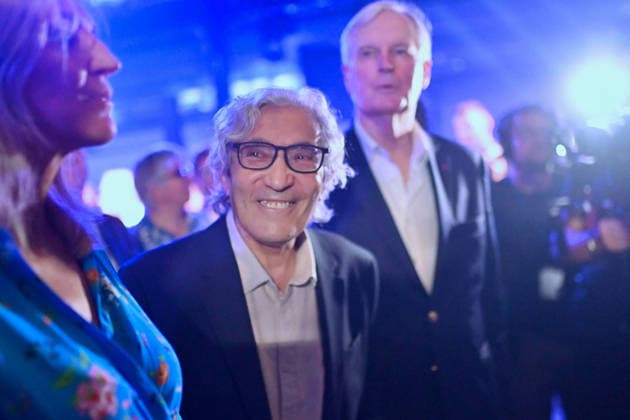 Bruno Retailleau Meeting Paris French-Algerian author Boualem Sansal (C) and French Senator Agnes Evren (L) attend a political rally of the President of French right-wing party Les Republicains (LR) to launch his presidential campaign at the Parc Floral de Paris at the Vincennes woods, eastern Paris, on June 20, 2026. Retailleau will attempt during his first major meeting in Paris to broaden his conservative base, which is stagnating at 9% in the polls, and to give an image of unity, despite dissenting voices and leading figures who are currently giving him the benefit of the doubt.Photo by Franck Castel ABACAPRESS.COM Paris Ile de France France  Copyright: xCastelxFranck ABACAx