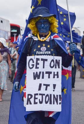 June 20, 2026, London, England, United Kingdom: A protester is adorned in the colours of the EU flag during the National Rejoin March, calling on the UK government to rejoin the European Union. London United Kingdom  - ZUMAv130 20260620_zip_v130_023 Copyright: xVukxValcicx