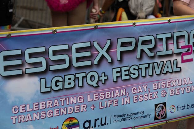 June 20, 2026, Essex, United Kingdom: An Essex Pride LGBTQ+ Festival banner is displayed during the Essex Pride. Essex Pride is a celebration of lesbian, gay, bisexual and transgender life in Essex and beyond, led by Cheryl Hole, also known as Cheryl the Queen. Essex United Kingdom - ZUMAs197 20260620_aaa_s197_108 Copyright: xIanxDavidsonx