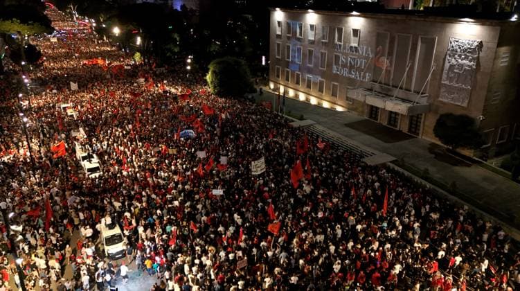 Protests against Zvernec tourism project continue in Tirana TIRANA, ALBANIA - JUNE 20: Demonstrators gather in Tirana to protest a planned tourism project in the Zvernec area of the coastal city of Vlora, as protests enter their 21st consecutive day in Albania on June 20, 2026. A large number of people took part in the rally held in the Albanian capital under the slogan Albania is not for sale, expressing opposition to the proposed development project in Zvernec. Olsi Shehu Anadolu Tirana Albania. Editorial use only. Please get in touch for any other usage.  Copyright: x2026xAnadoluxOlsixShehux
